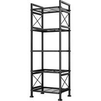 Pantry Storage Shelves, 5-Tier Metal Storage Rack with X-Shaped Side Frame, Heavy-Duty Wire Shelf for Kitchen, Bathroom, Laundry Room, 120lb/Layer, Black Standing Shelves