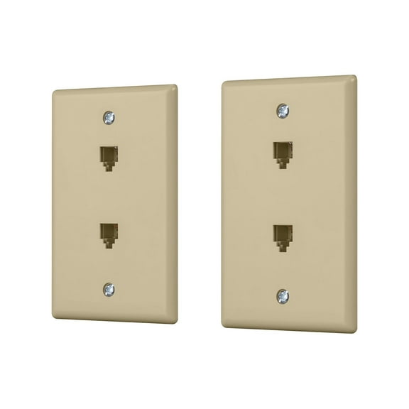 Monoprice Duplex Phone Jack Plate - Ivory (2 pack) | Terminating 4-conductor (4P4C) Phone Lines