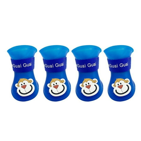 Purrfect 4Pcs Pet Rain Boots Monkey Print Waterproof Lightweight Cartoon Pattern Fastener Tape Dog Shoes for Outdoor