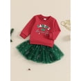thumbnail image 3 of Suealasg Toddler Baby Girl Fall Clothes Long Sleeve Letter Print Sweatshirt Snowflake Print Tulle Skirt Set 6M 12M 18M 24M 3T 4T Little Girl Christmas Outfit 0-4 Years, 3 of 8