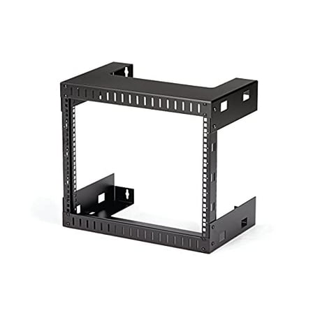 StarTech.com 8U 19" Wall Mount Network Rack - 12" Deep 2 Post Open Frame Server Room Rack for Data/AV/IT/Computer Equipment/Patch Panel with Cage Nuts & Screws 135lb Capacity, Black (RK812WALLO)
