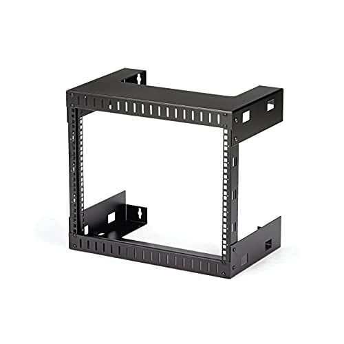 StarTech.com 8U 19" Wall Mount Network Rack - 12" Deep 2 Post Open Frame Server Room Rack for Data/AV/IT/Computer Equipment/Patch Panel with Cage Nuts & Screws 135lb Capacity, Black (RK812WALLO)
