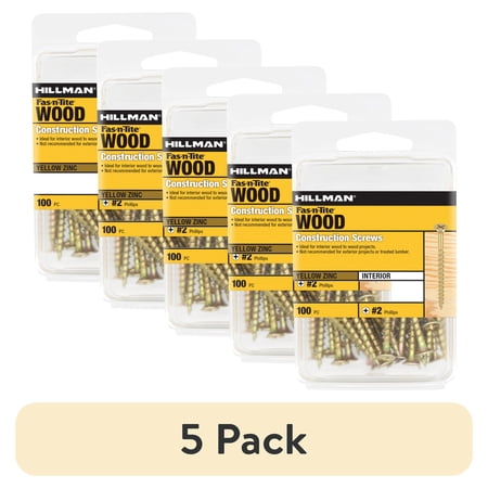 (5 pack) Fas-n-Tite Wood Construction Screws, #8 x 1-1/2", Steel, Yellow Zinc Finish, Interior, Flat Phillips, Gold, 100 pack