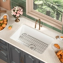 DeerValley DV-1K509 Fireclay 27" L x 19" W Undermount Kitchen Sink in White with Grid and Strainer
