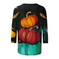 thumbnail image 4 of Odeerbi Halloween Graphic Shirts for Women Vintage Retro Blouse Fashion Printed Loose T-shirt Three Quarter Sleeves Round Neck 2025 Casual Tops Black, 4 of 5
