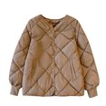 thumbnail image 2 of Cameland Women's Winter Long Sleeve Solid Color Button-Up Jacket Long Sleeve Hoodless Crew Neck Lightweight Short Casual Coat Jacket on Clearance, 2 of 3