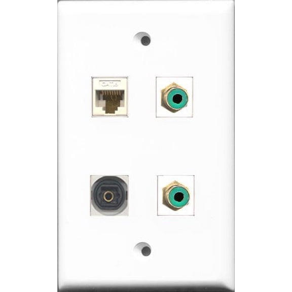 RiteAV - 2 Port RCA Green and 1 Port Toslink and 1 Port Cat6 Ethernet White Wall Plate