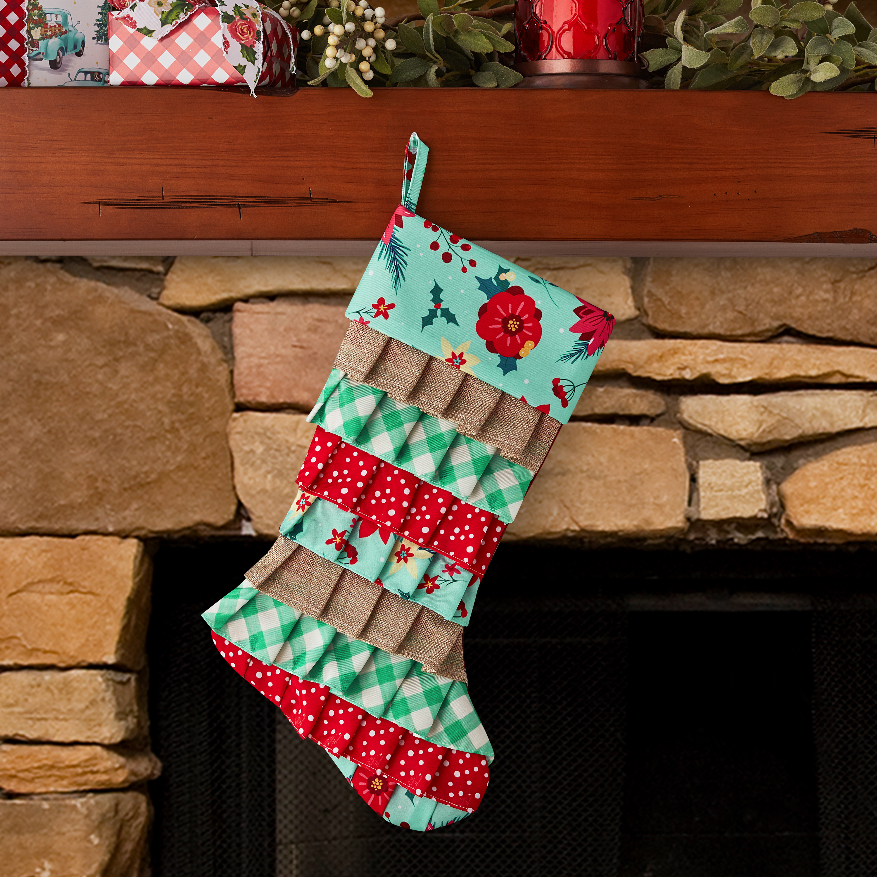 The Pioneer Woman Floral Ruffle Multi-color Christmas Stocking, 20" - image 2 of 5
