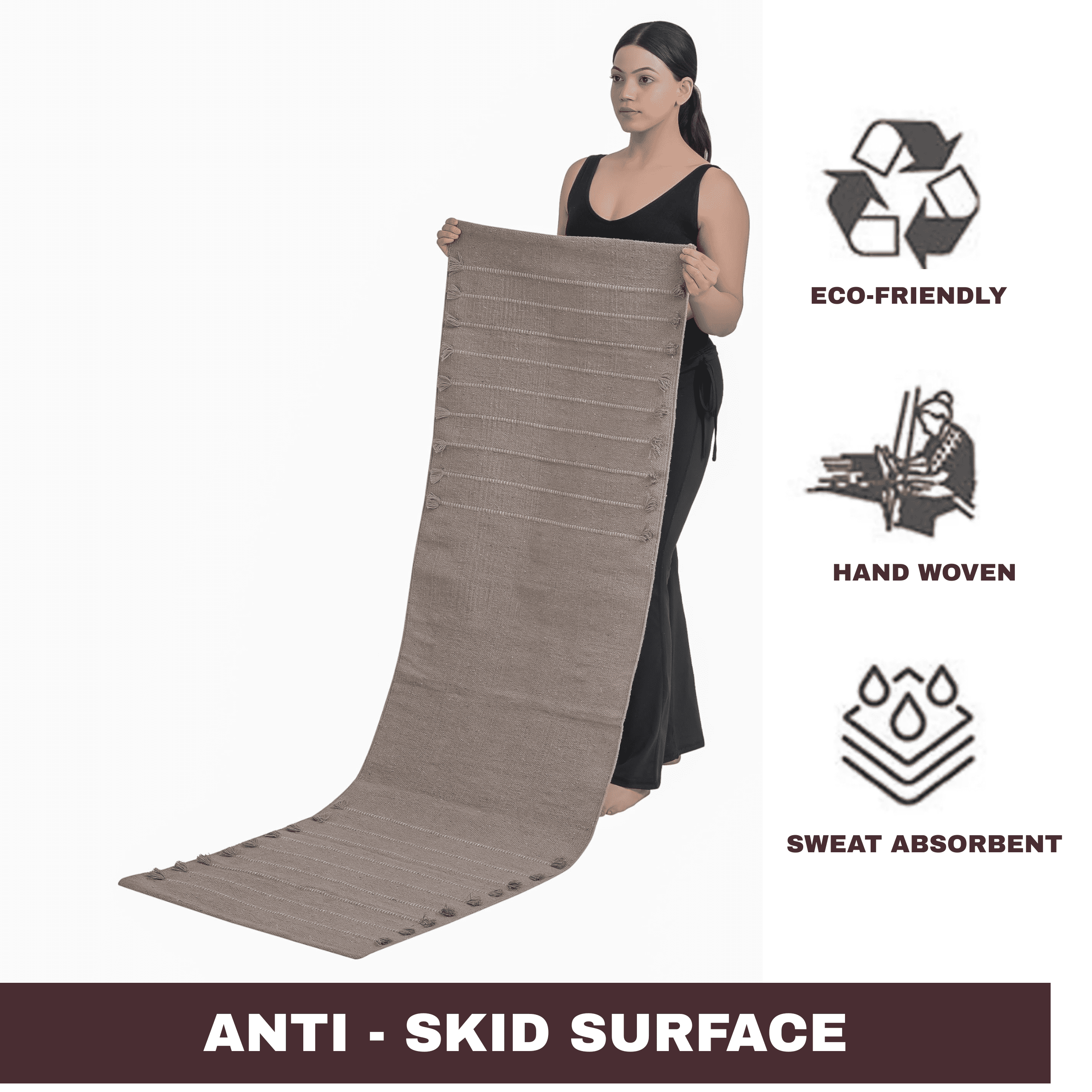Sivi Herbal Organic Cotton Yoga Mat - Eco-Friendly Hand-Woven Non-Slip Rug - Thick & Comfortable (24”x72”x5mm) for Home Fitness & Yoga