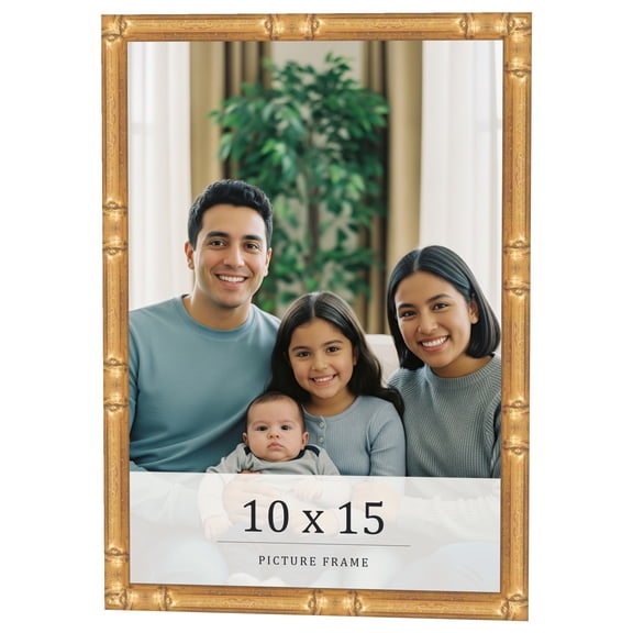 10x15 Frame Gold Bamboo Solid Wood Picture Frame | 0.75 Inch Moulding Width | Interior Frame Depth