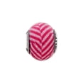 thumbnail image 2 of Solid 925 Sterling Silver Italian Pink Stripes Glitter Glass Bead Small Charm Tiny Pendant - 12mm x 10mm, 2 of 4