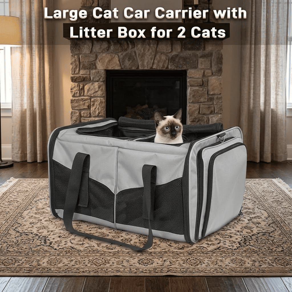 Mashelly Cat Carrying Case,  Protable and Breathable Pet Travel Carrier, Double Compartment Cat & Dog Carrier for 2 Cats, Expandable Double Soft Sided Carrier with 2 Litter Boxes