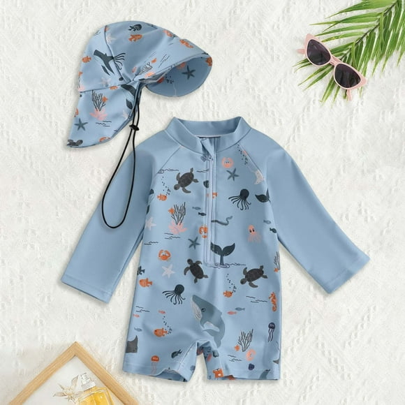 Maillot de Bain Garçon Tout-Petit Mignon Imprimé Dessin Animé Maillot de Bain Garçon Tout-Petit Combinaison de Bain à Manches Longues pour Garçons Vêtements Garçon 18 m