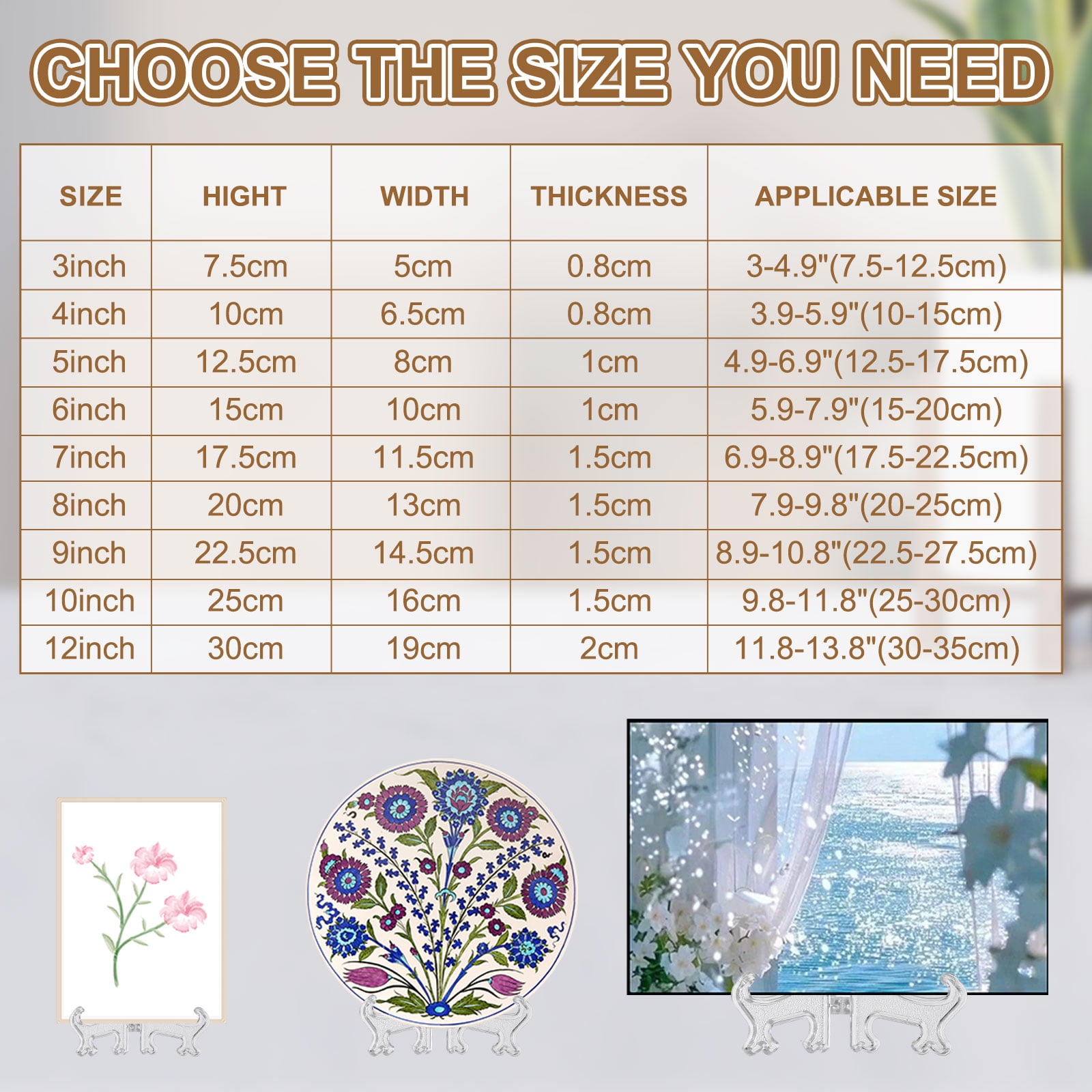 Uxcell 10 Inch Acrylic Plate Stand for Display, 6 Pack Acrylic Easel Display Stand Foldable Clear Easel Plate Holder for Picture Frames Photo Card CD Book Home Decoration, Black