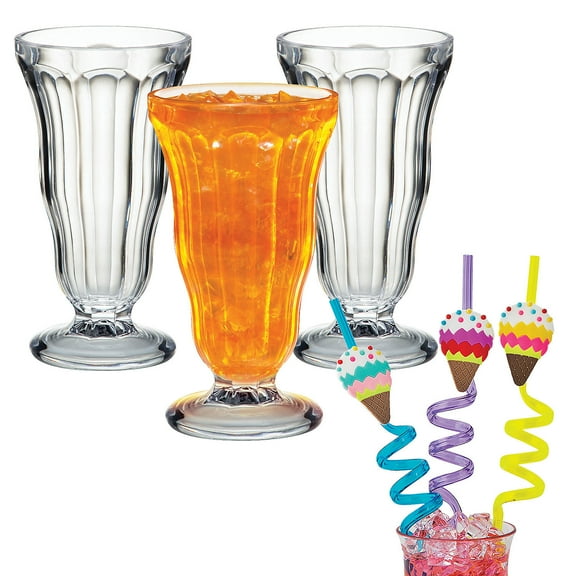 Fun Express Soda Fountain Glass & Silly Straw Kit Assortments May Vary