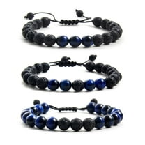 Z ZACHÉ 3pcs/set Lava Stone Braided Rope Bracelet 8mm Lava Stone, Blue Tiger Eye Beaded Bracelet Set for Men