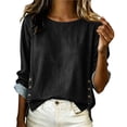 thumbnail image 2 of Womens Fall Tops Casual Long Sleeve Women's Spring Round-Neck Denim Casual Comfortable Long-Sleeved Top Black M, 2 of 7