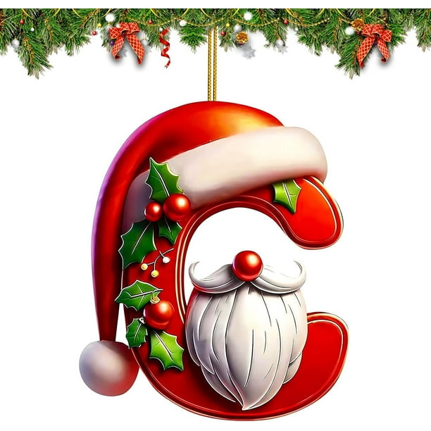 Adornos Navideños con Letras Del Alfabeto (26 Piezas) | Colgantes de Letras Acrílicas Personalizados con Gorros de Papá Noel | Decoraciones Navideñas Duraderas para El Hogar, La Oficina, La Escuela,