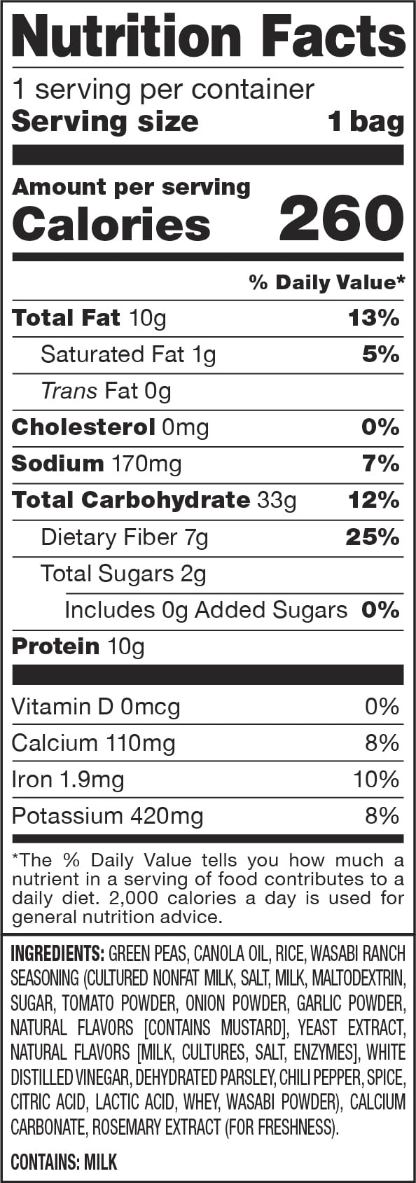 Harvest Snaps Gluten Free Wasabi Ranch Green Pea Snack Chips, 2 oz