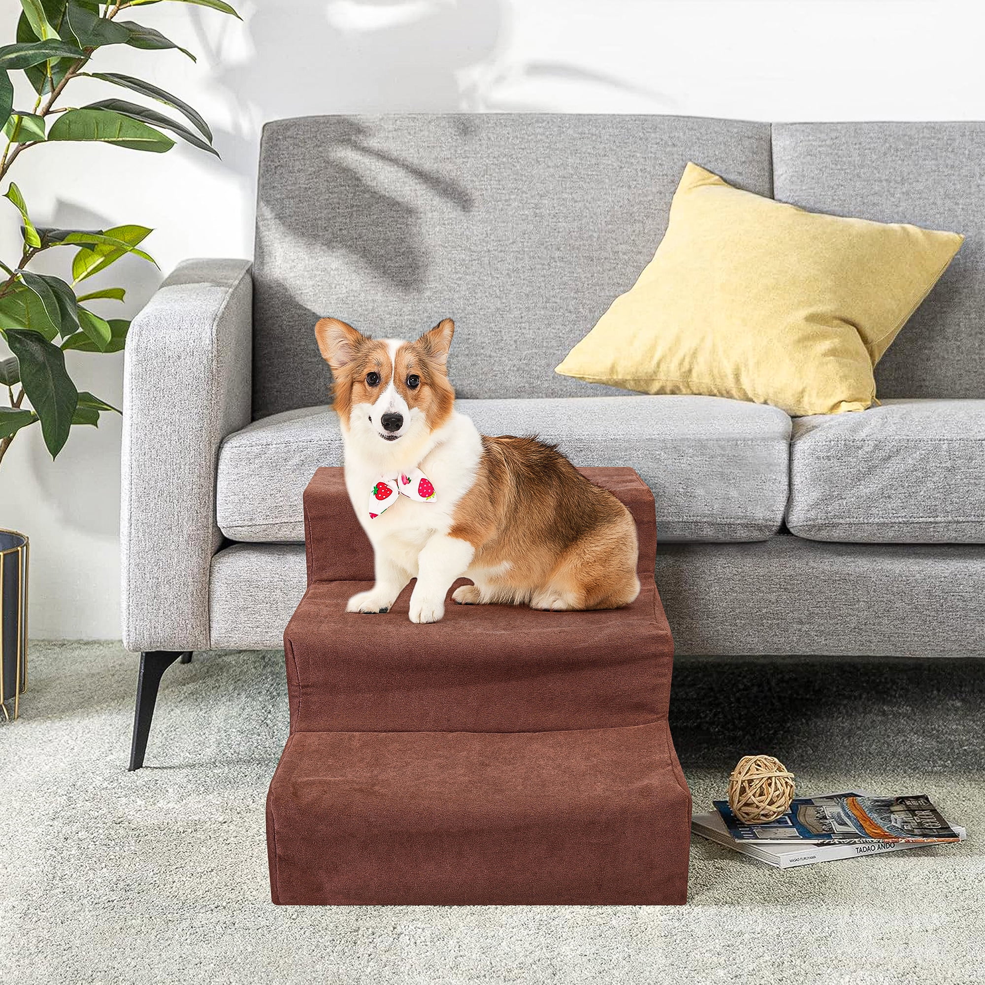 Pefilos Non-Slip Pet Stairs 3 Steps Portable 3 Tiers Cats Dog Ladder, Brown Pefilos Non-Slip Pet Stairs 3 Steps Portable 3 Tiers Cats Dog Ladder, Brown