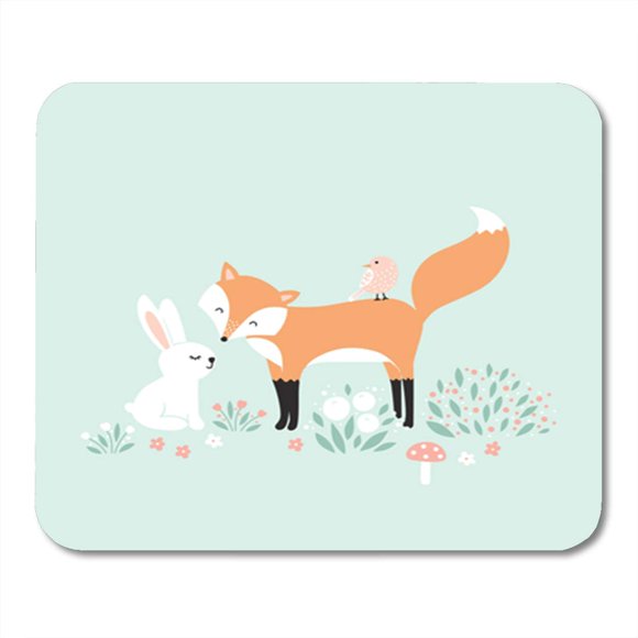 POGLIP Woodland Vector Illustration Forest Rabbit Fox Bird Little Background Mousepad Mouse Pad Mouse Mat 9x10 inch