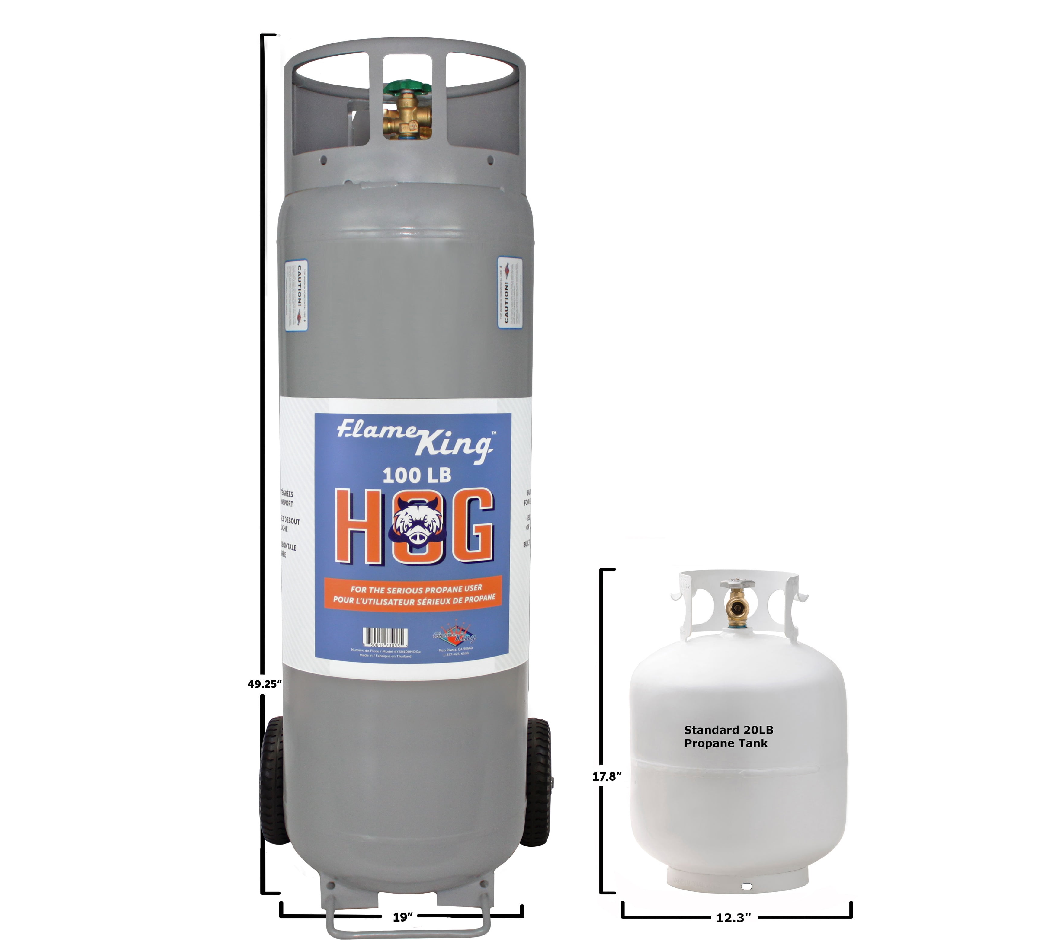 Flame King Horizontal and Vertical Propane Tank, LP Propane Cylinder with Dolly Cart Wheels, 100 lbs