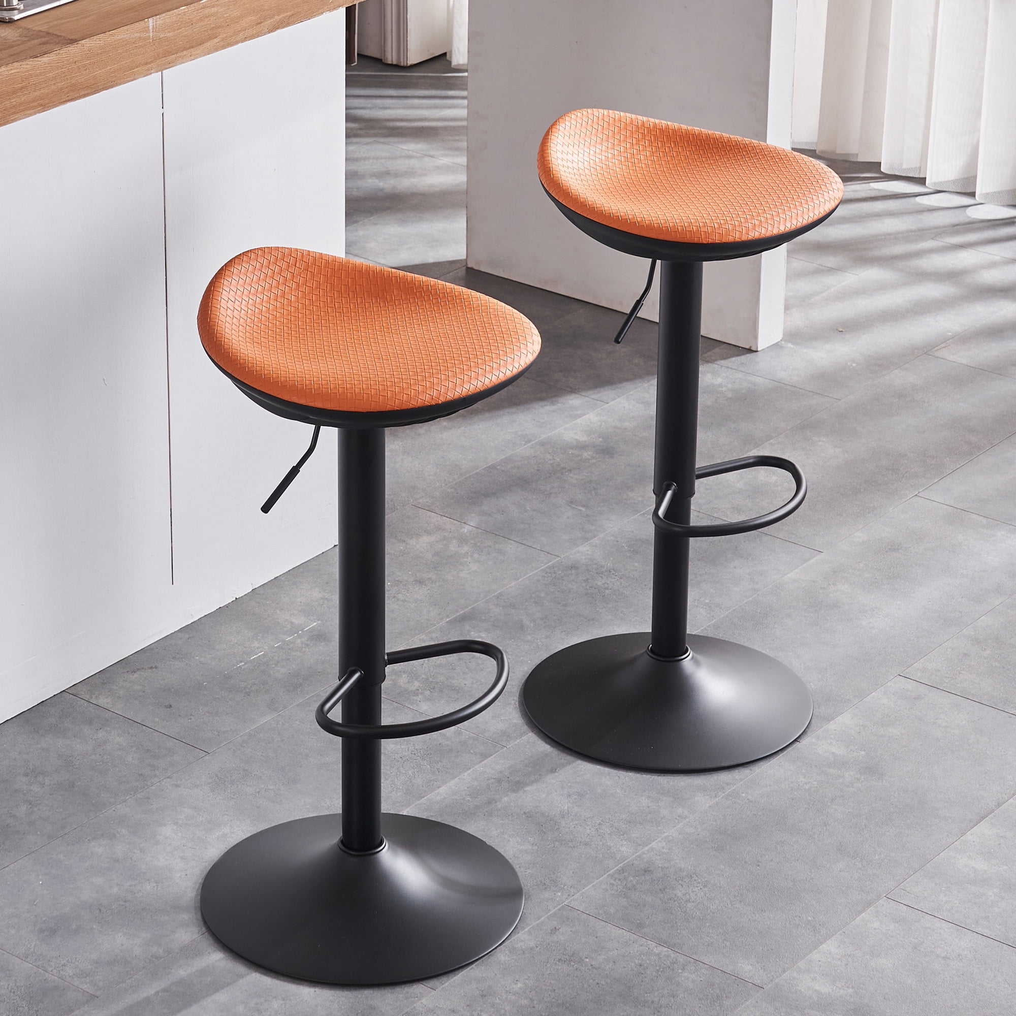 Kidol & Shellder Swivel Orange Bar Stools Set of 2 Modern Counter