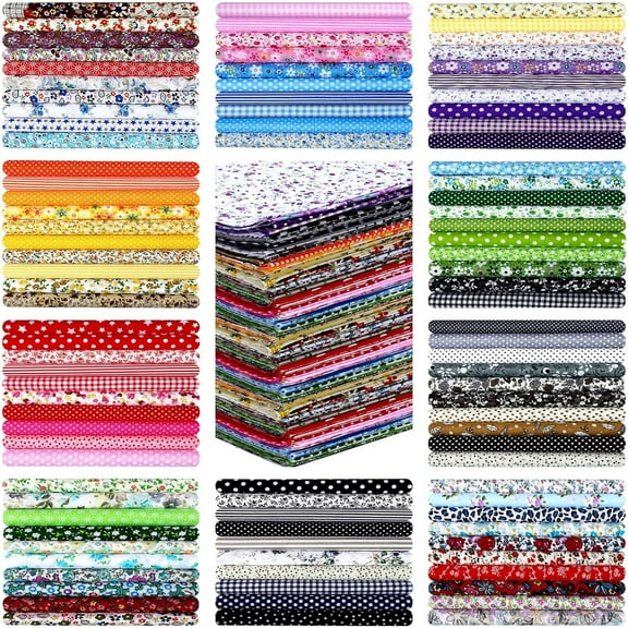 100 Pcs 10 x 10 Inches Cotton Fabric Square No Repeat Patchwork Fabrics Cotton Printed Craft Fabric Patchwork Bundles Quilting Fabric Craft for DIY Sewing Cloths Handmade Accessories (Floral)