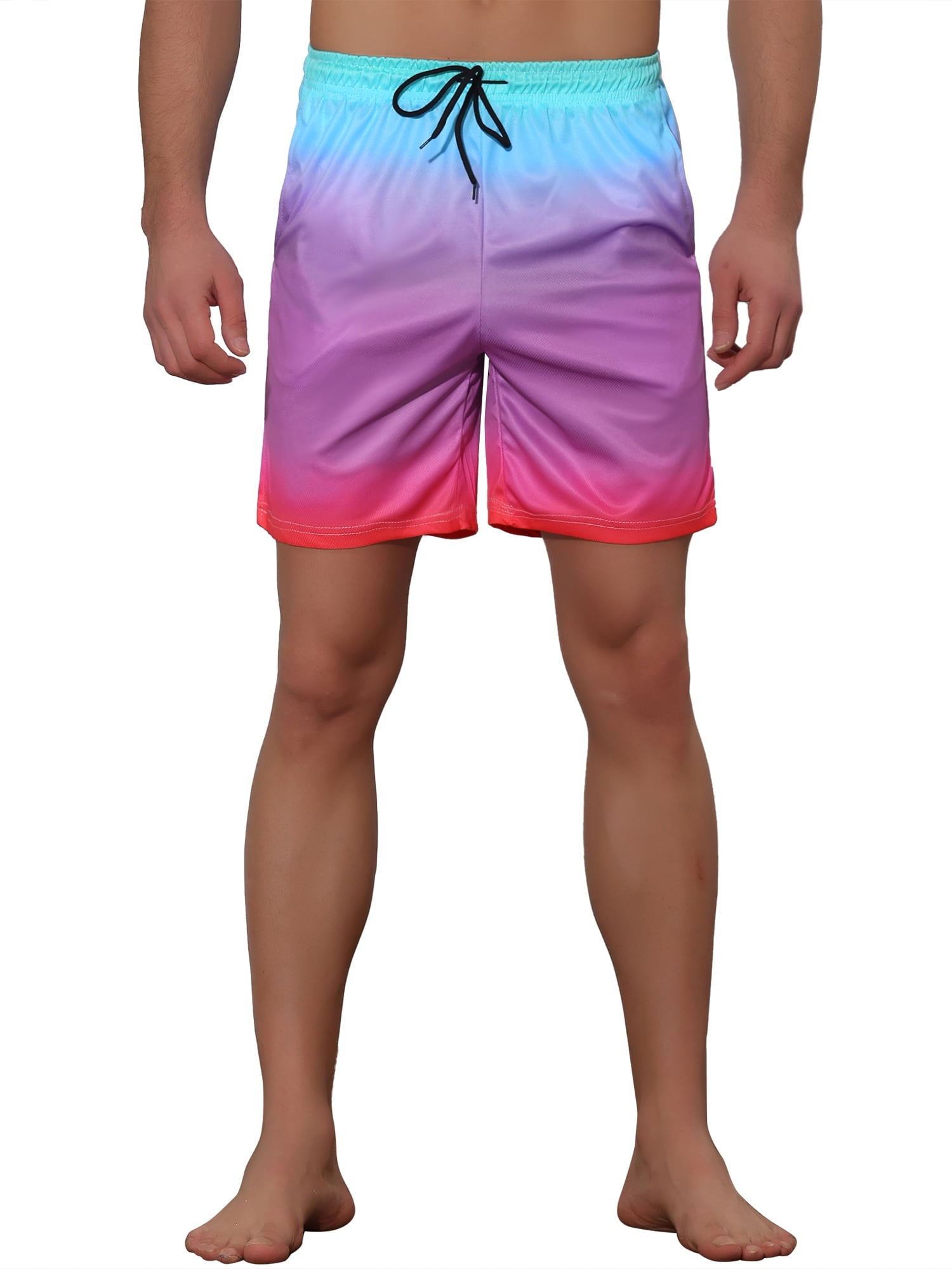 DARING DIVA Men's Contrasting Colors Patterned Beach Swimming Board Shorts 28 Pink