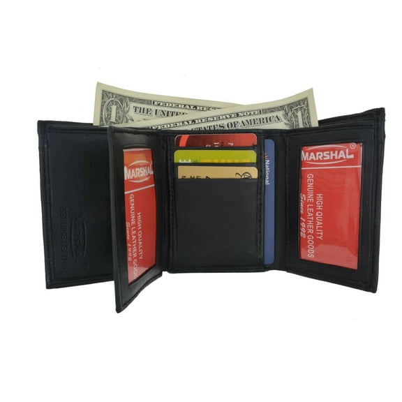New Mens Black Genuine Leather Trifold Wallet ID Window Credit Card Case Holder