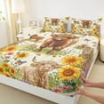 thumbnail image 3 of Manfei Rustic Cow Animal Full Size Sheets for Kids, Cute Highland Bull Bed Sheets, Farmhouse Sunflower Sheet Sets, Breathable Home Decor, 4pcs, 3 of 7