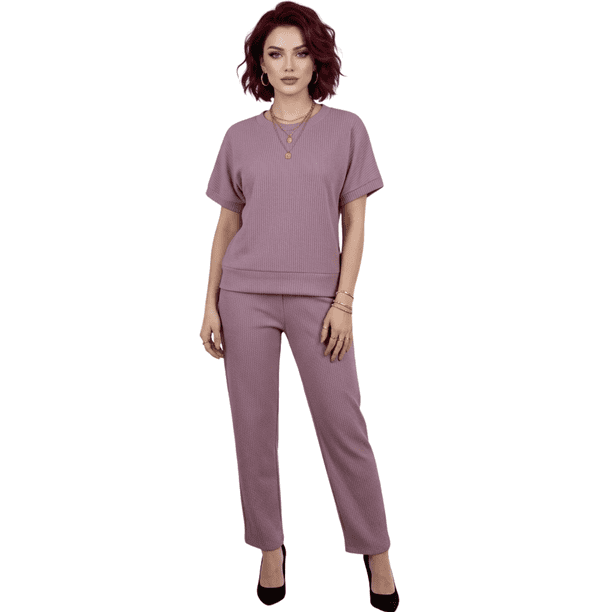 Conjunto 2 Piezas Casual Chic para Mujer Unitalla, Blusa de Manga Corta y Pantalón Cómodo, Estilo Elegante y Sofisticado para Mujer