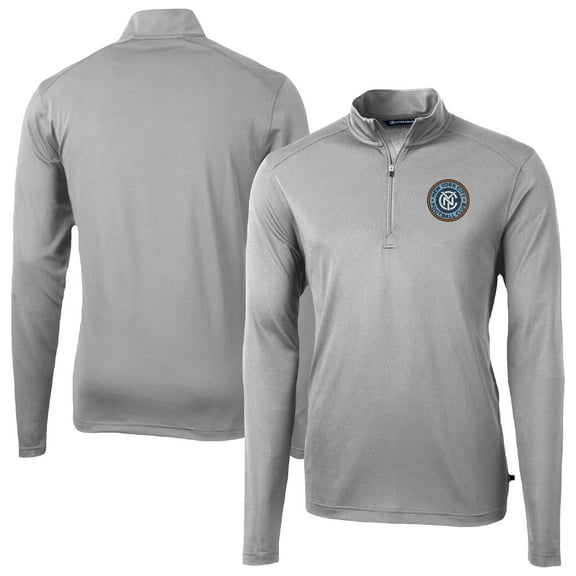 Men's-Cutter & Buck Gray New York City FC Big & Tall Virtue Eco Pique Recycled Quarter-Zip Pullover Top