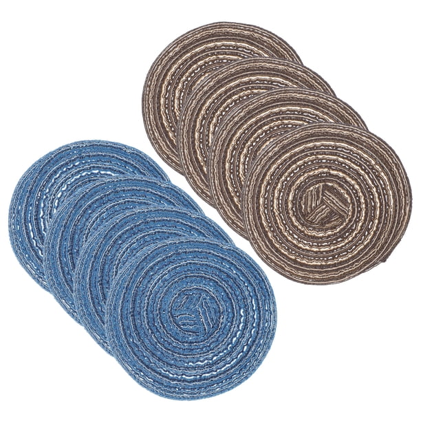 Uxcell 8 Pcs Manteles Individuales Redondos Tejidos, Mantel Lavable de 4.3 Pulgadas Resistente al Calor Decorativo para Mesa de Comedor, Encimera, Café/Azul