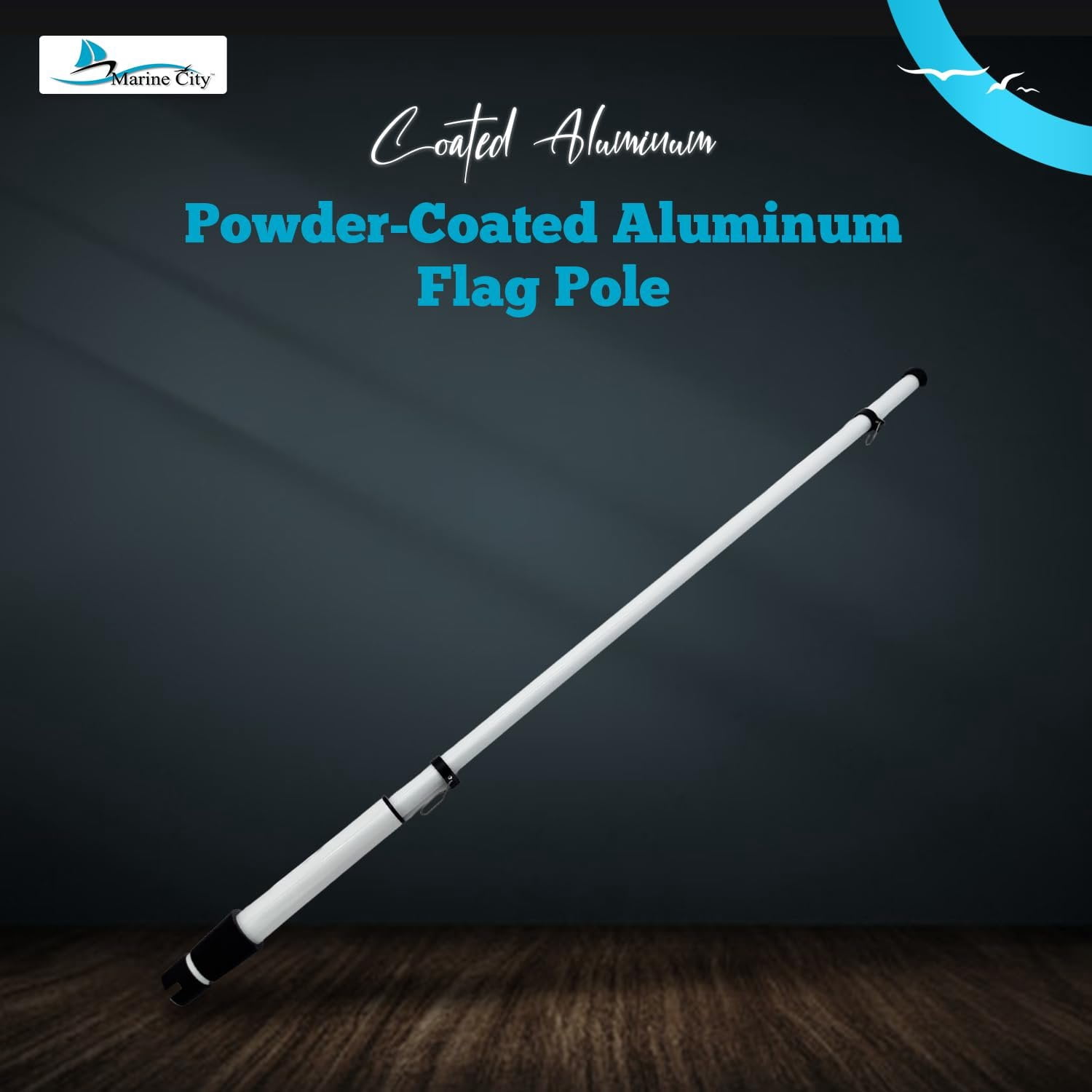 MARINE CITY 41 Inch Flag Pole, White Powder-Coated Aluminum, Corrosion-Resistant with Clips for Easy Flag Attachment, for Outdoor Use, Boats, and Yachts Pack of 1