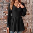 thumbnail image 2 of Xihbxyly Tops Tops for Women 2025 Women's Fashion Solid Color V Neck Pleated Long Sleeve Loose T-Shirt Top Casual Loose Tunic Tops Blouses, 2 of 4