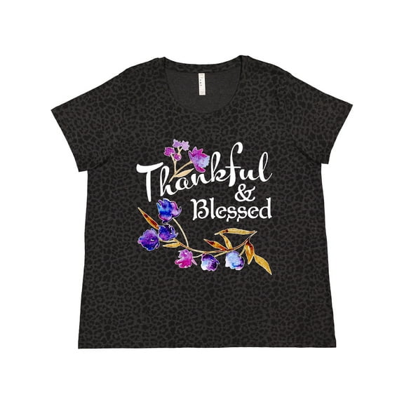 Inktastic Thankful and Blessed Inspirational Saying with Flowers Women's Plus Size T-Shirt