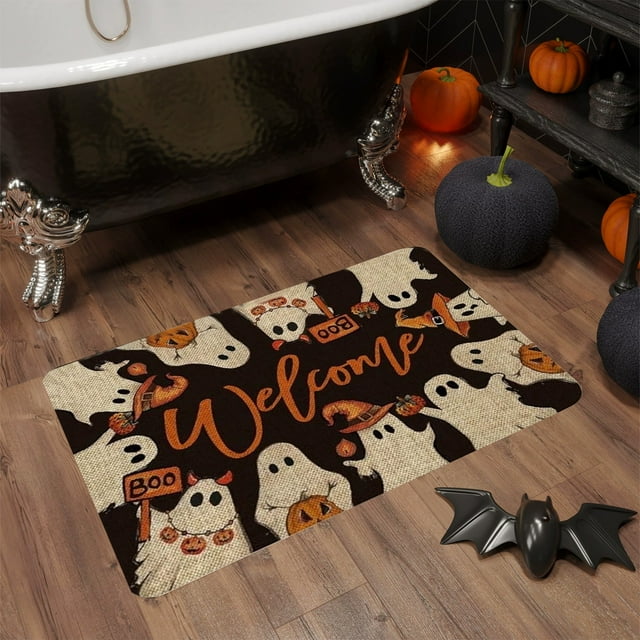Alfombra decorativa de Halloween para puerta de entrada al porche exterior, duradera y fácil de limpiar.