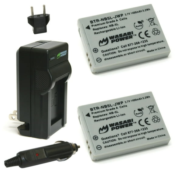 Wasabi Power Battery (2-Pack) and Charger for Canon NB-5L