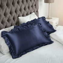PiccoCasa 2Pcs Satin Ruffled Pillowcase Navy Standard