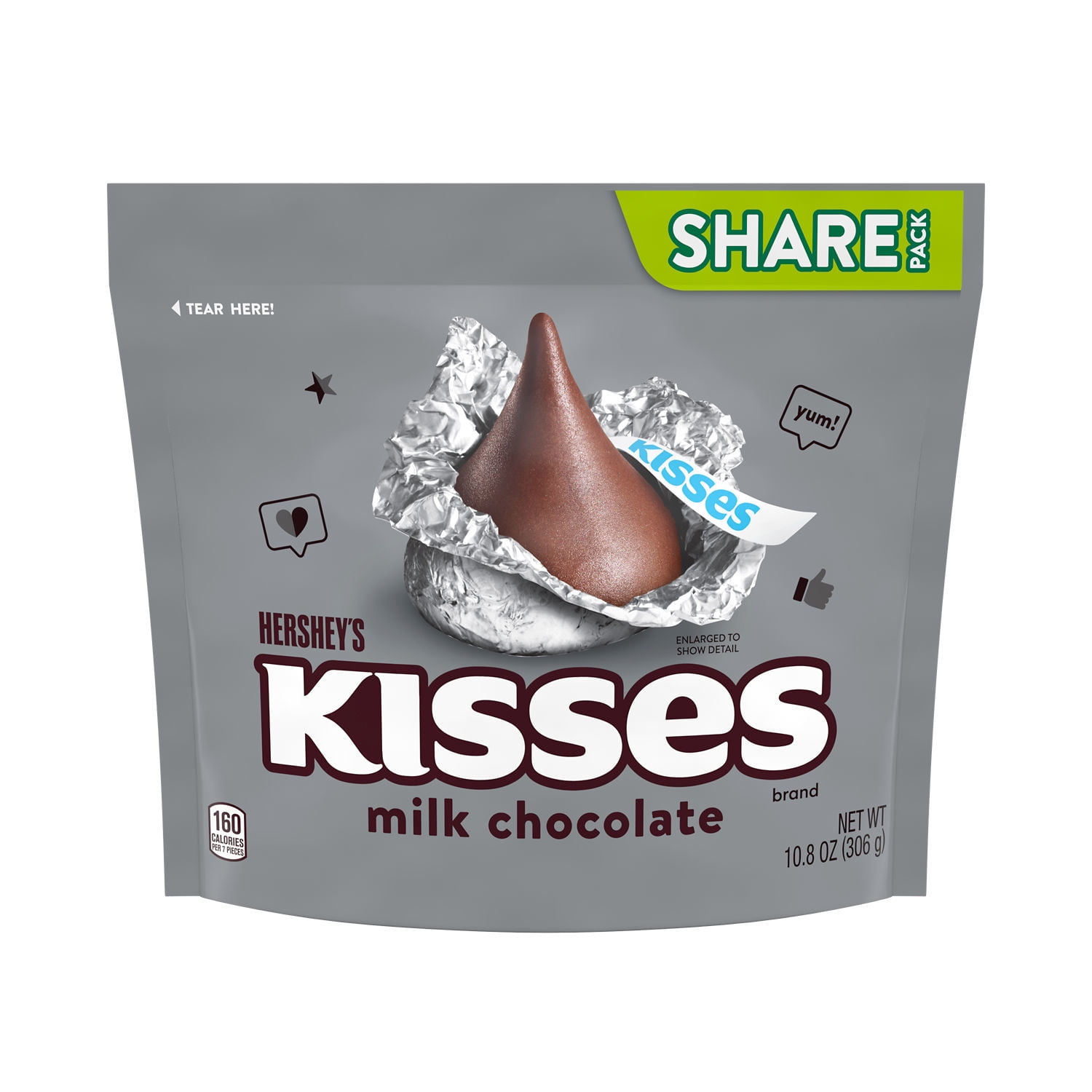 HERSHEY'S KISSES Milk Chocolate Silver foil, Easter Candy Share Pack, 10.8 oz
