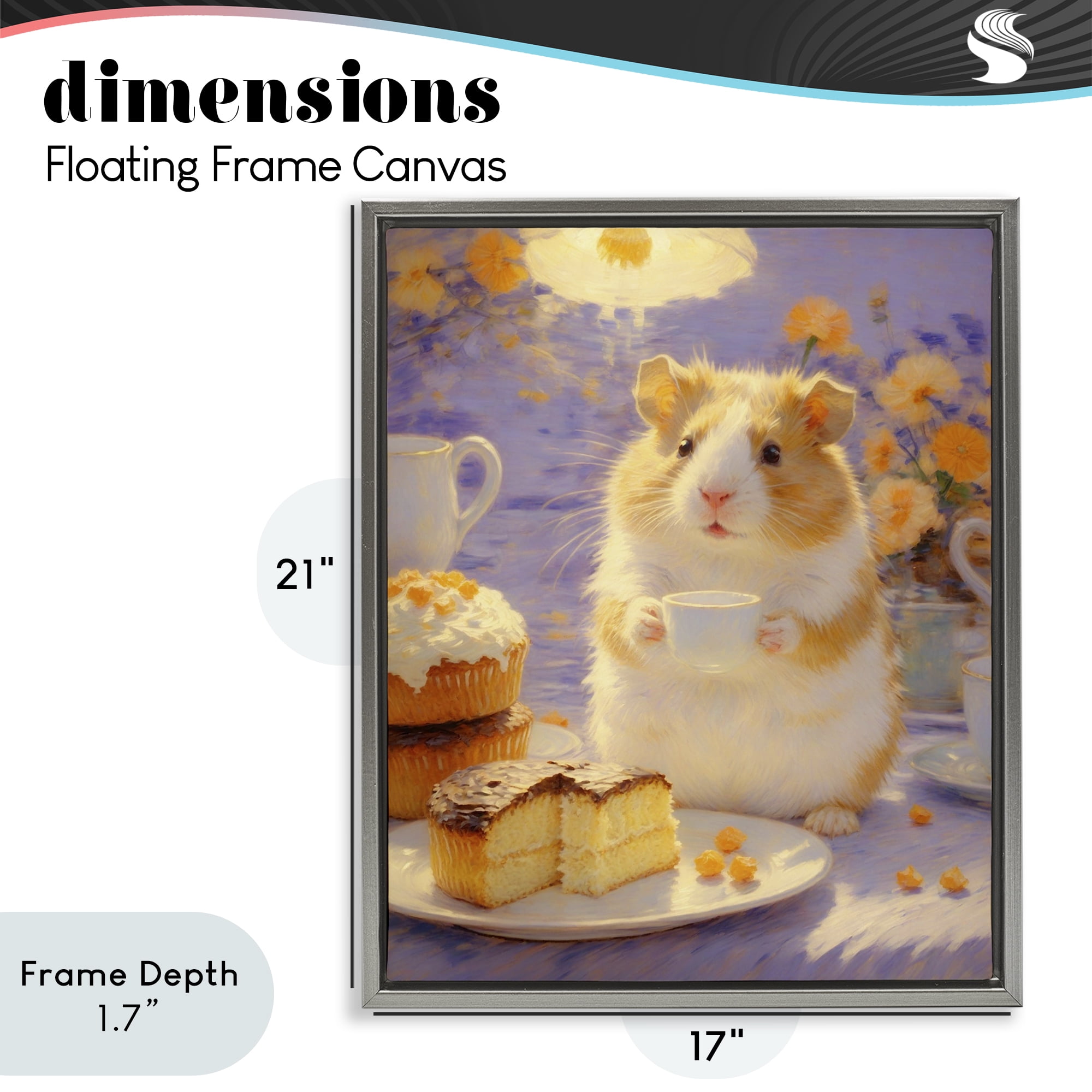 Stupell Industries Hamster Tea Party with Cake Gray Framed Floater Canvas Wall Art, design by Angie Hawke