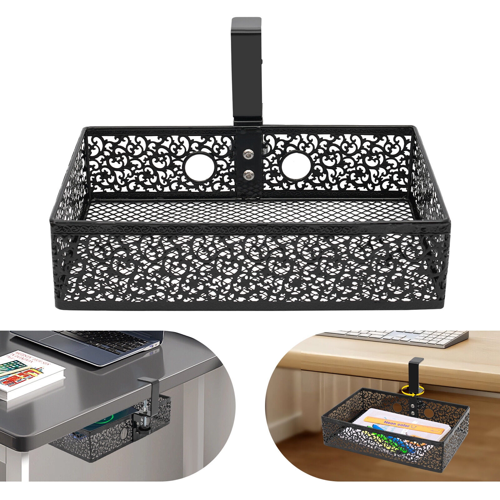 Under Desk Storage Organizer 0.3-2in Under Desk Storage Basket 360° Rotatable