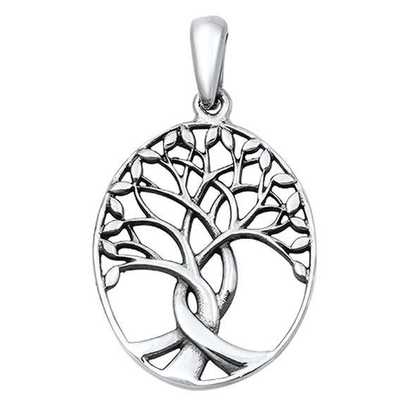 Sterling Silver Tree of Life Pendant Woven Twist Cutout Oval Charm 925 New Jewelry Female Unisex