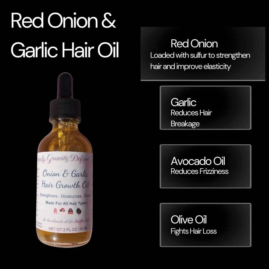 All Natural Red Onion & Garlic Ayurvedic Hair Growth Oil For Natural Hair, Safe For Womens, Mens and Childrens Hair