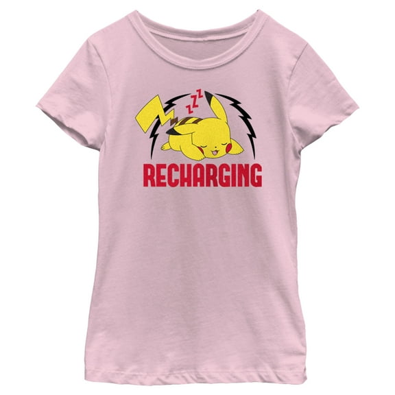 Girl's Pokemon Recharging Pikachu  Graphic Tee Light Pink Medium