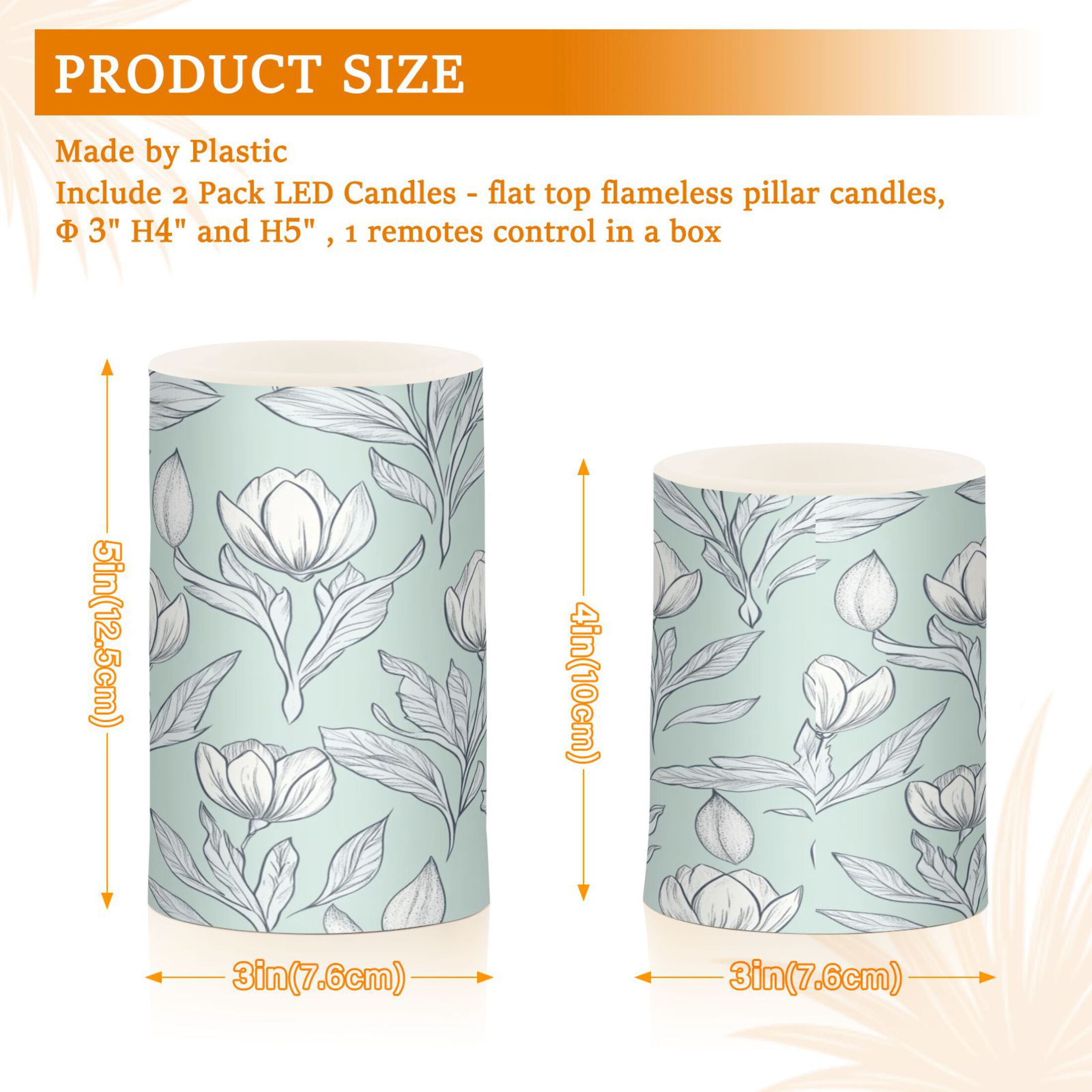 Flameless Candles Lights, Pack of two LED Lights, Dimmable LED Pillar Candles Battery Operated, Flames Remote Control Pattern with Hand-drawn Tulips
