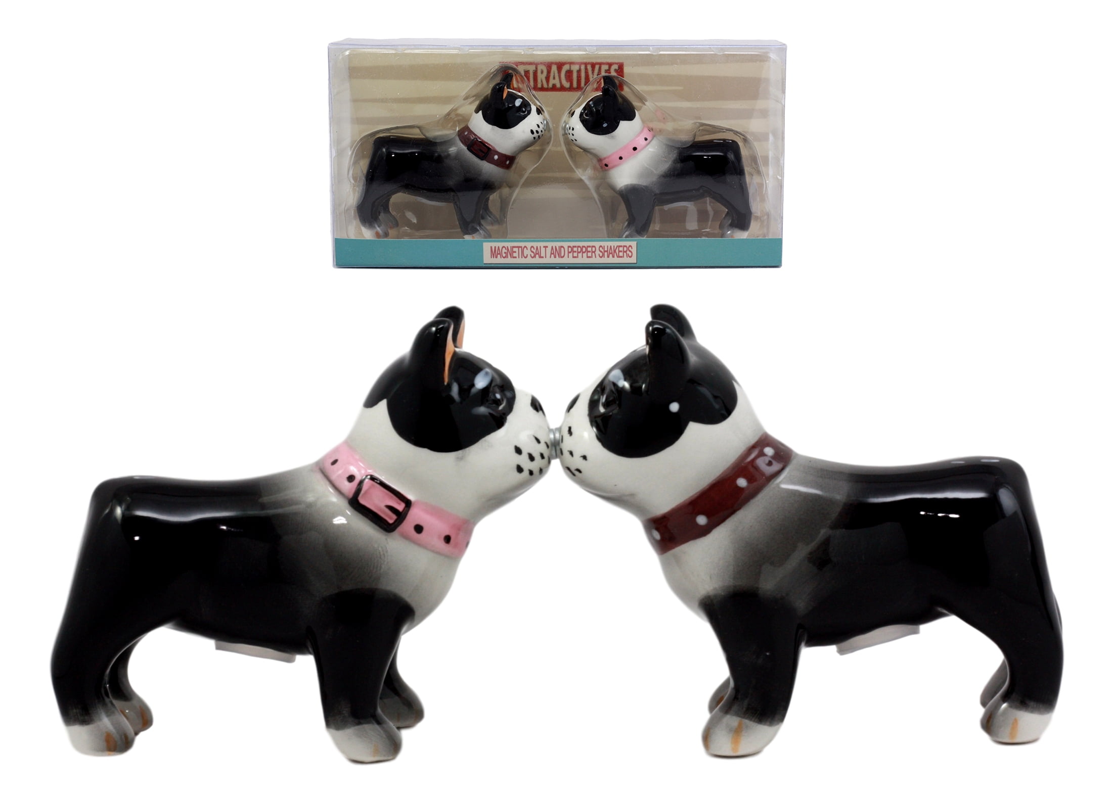 Black red Dachshund Dog Hugging Peace Magnetic Ceramic Salt  Pepper Shakers 