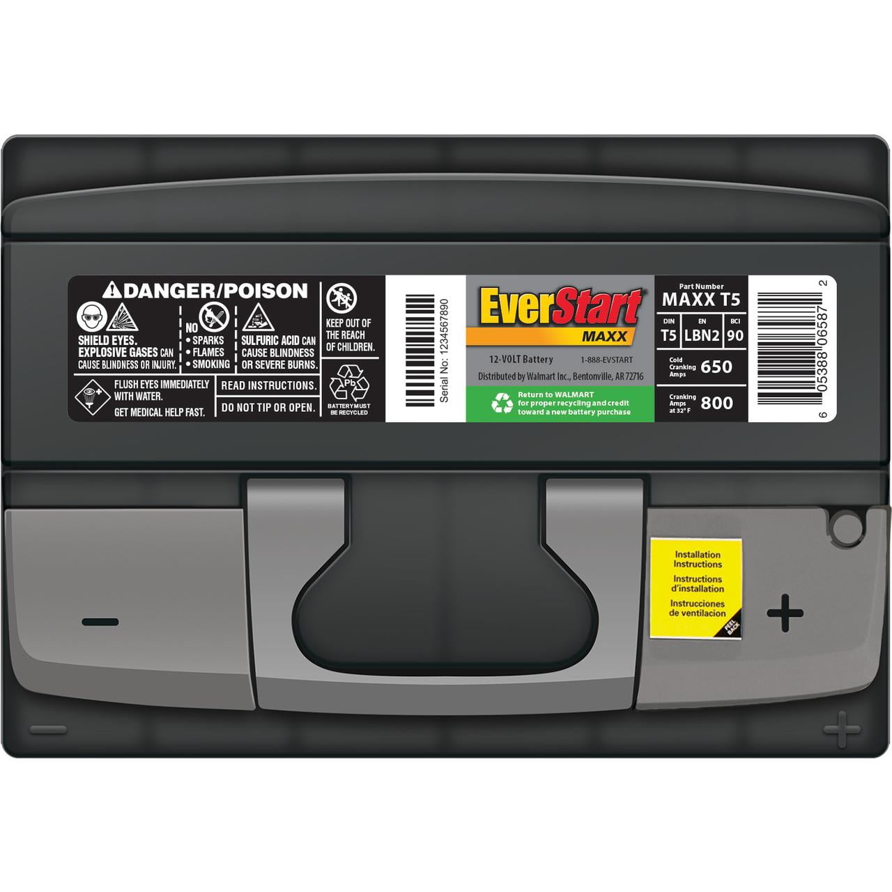 EverStart Maxx Lead Acid Automotive Battery, Group Size T5 12 Volt, 650 CCA