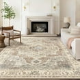 thumbnail image 3 of Toyoso 9x12 Washable Area Rugs for Living Room - Vintage Distressed Floral Neutral Boho Farmhouse Thin Soft Large Rug Indoor Floor No Slip Rug Carpet for Bedroom Dining Room Decor - Brown, 3 of 8